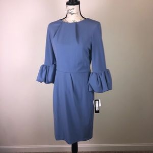 Betsy & Adam Dusty Blue Ruffle Sleeve Midi Dress